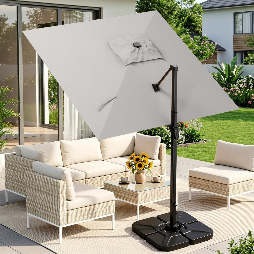 Easthome 10 × 10FT Square Cantilever Patio Umbrella, 360° Rotating Offset Umbrella with Crank, 8 ribs, Outdoor Hanging Roman Umbrella for Garden Deck Backyard, Red