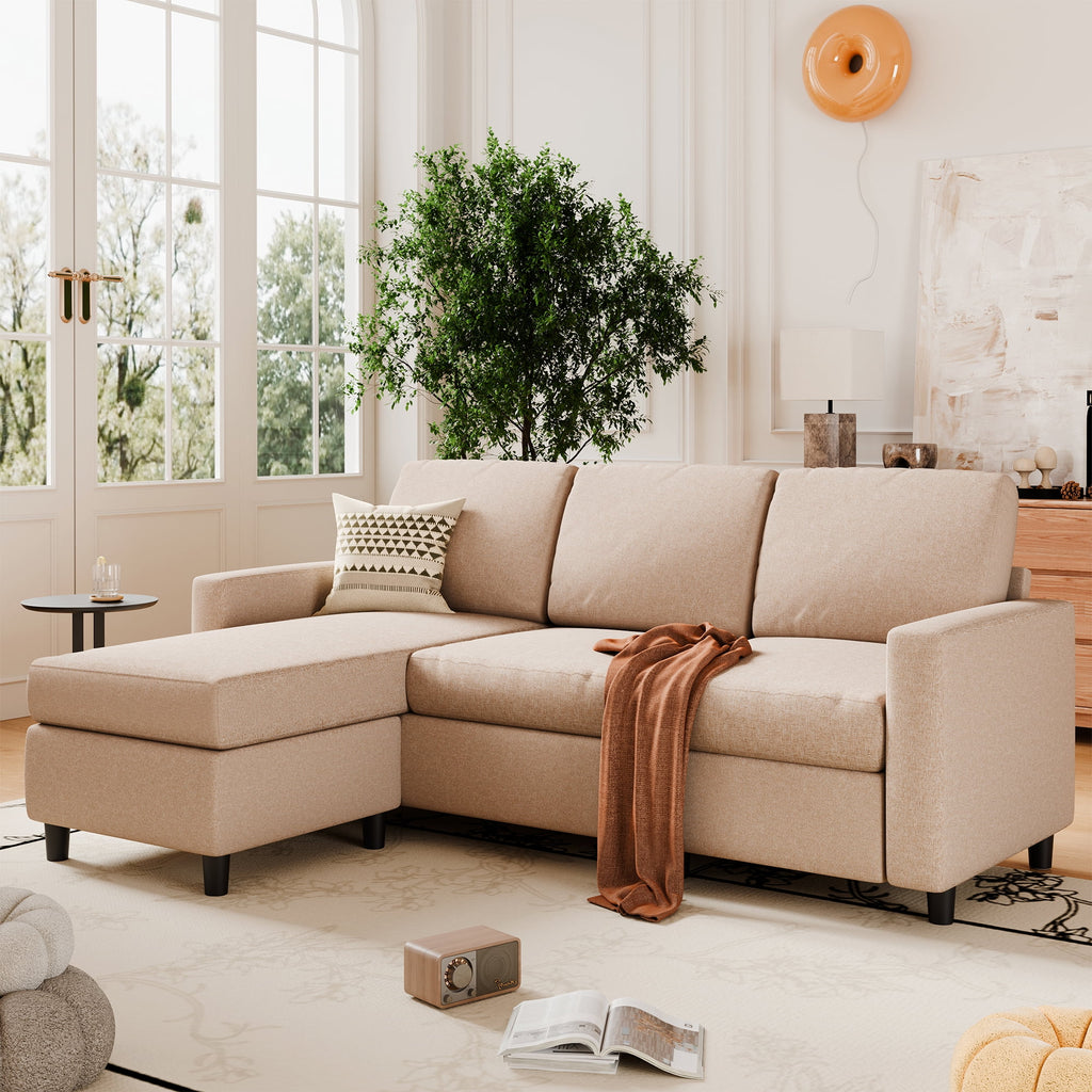 Walsunny 73.6 Convertible Sectional Sofa Couch, L-Shaped 3-Seat Sofa Couch with Reversible Chaise for Small Space,Dark Gray