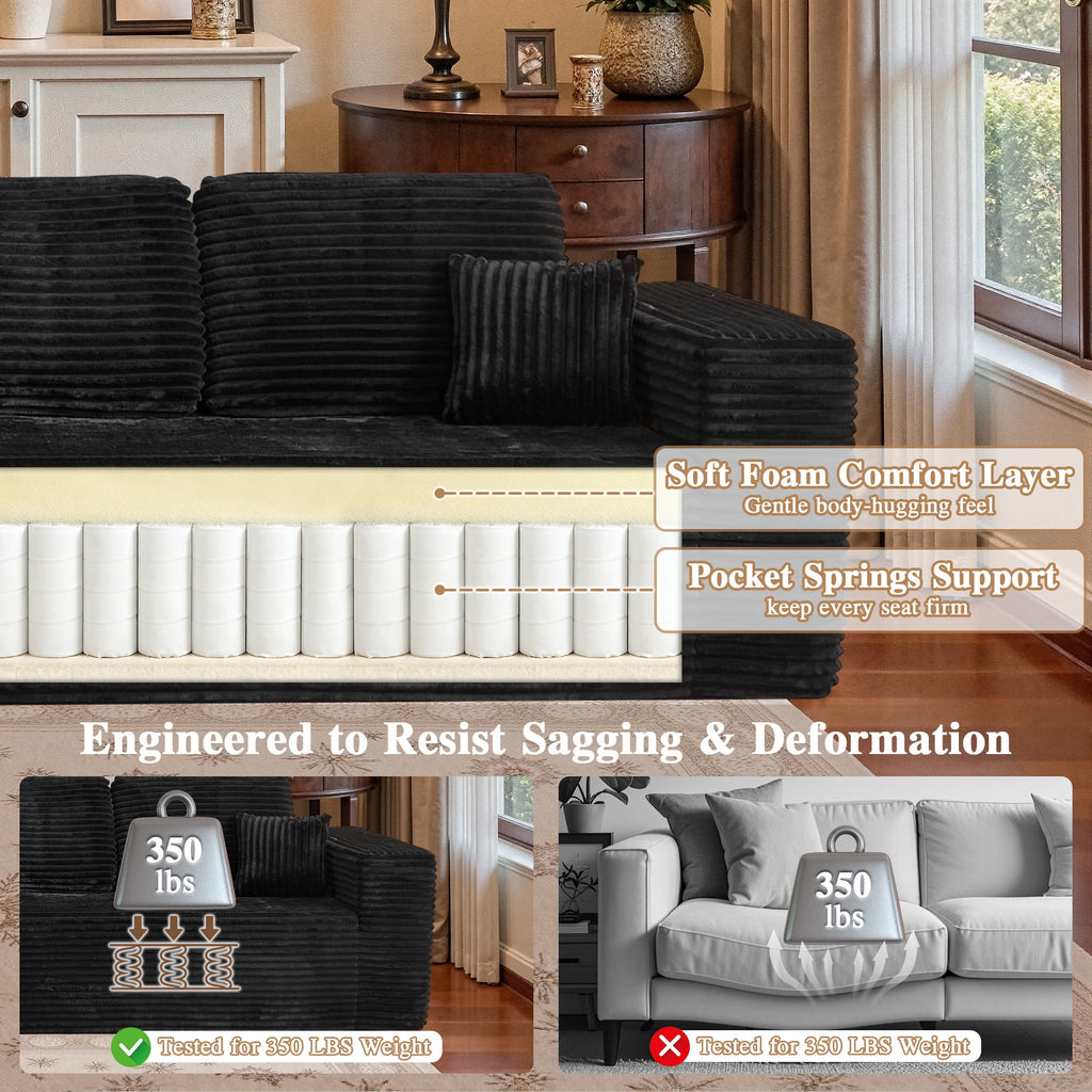 Ovios 106 Cloud Sofa Couch No Assembly Boneless Deep Seat Sofa for Living Room, Black (Corduroy)