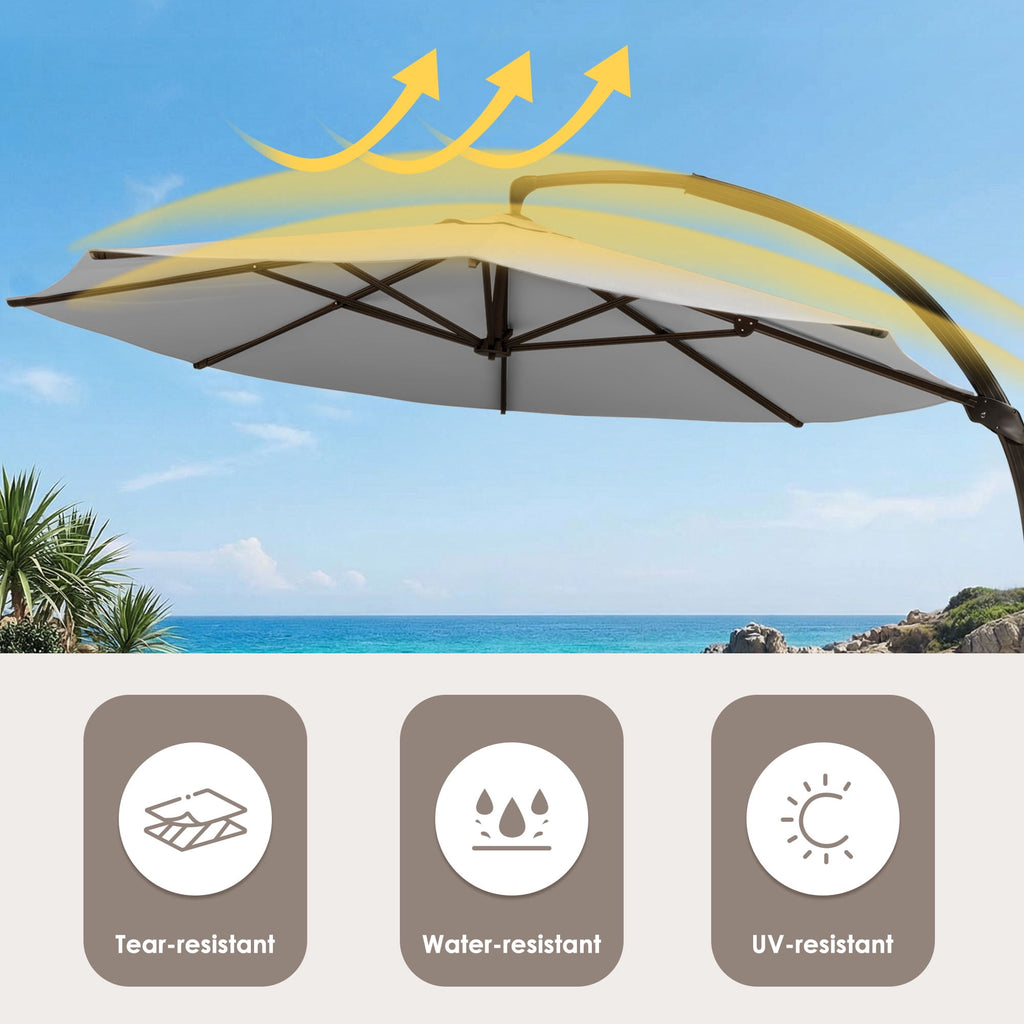 LAZZO 11ft Outdoor Patio Umbrella with Base, Aluminum Offset Cantilever Umbrella for Pool Deck, Champagne
