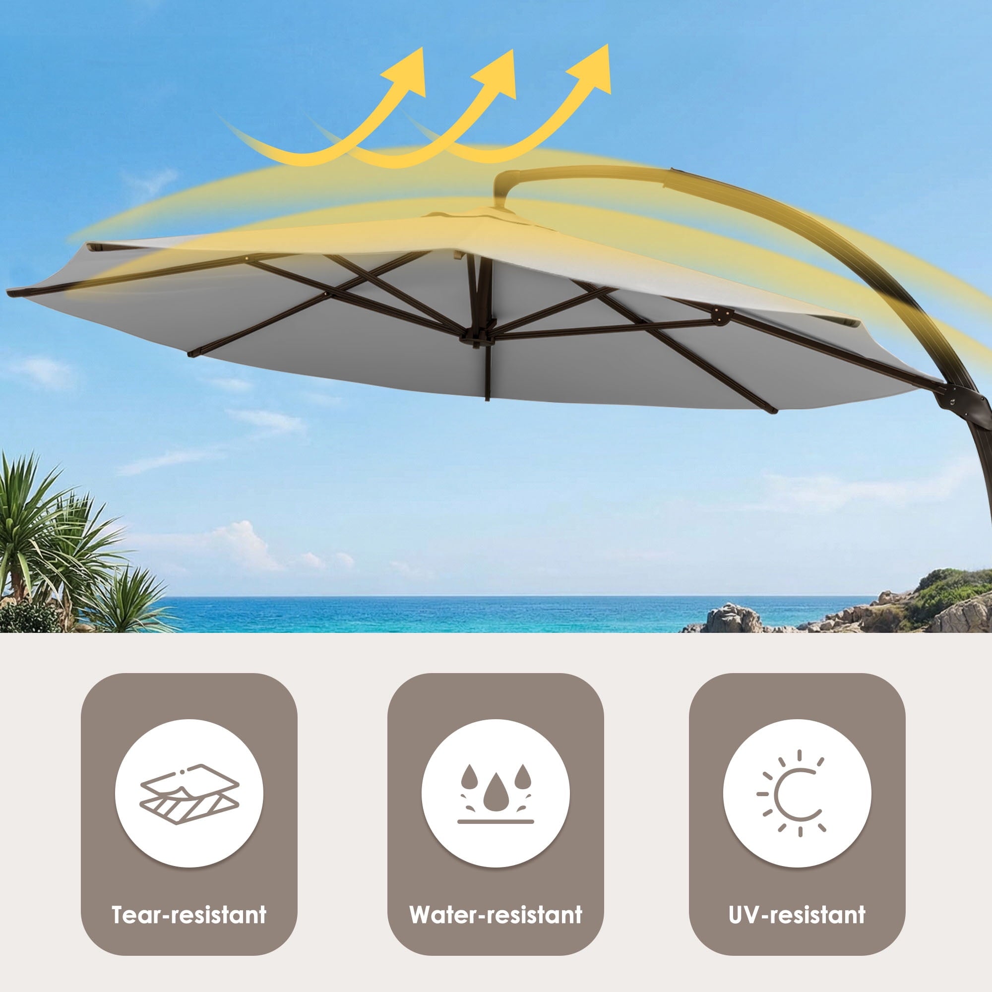 LAZZO 11ft Outdoor Patio Umbrella with Base, Aluminum Offset Cantilever Umbrella for Pool Deck, Champagne