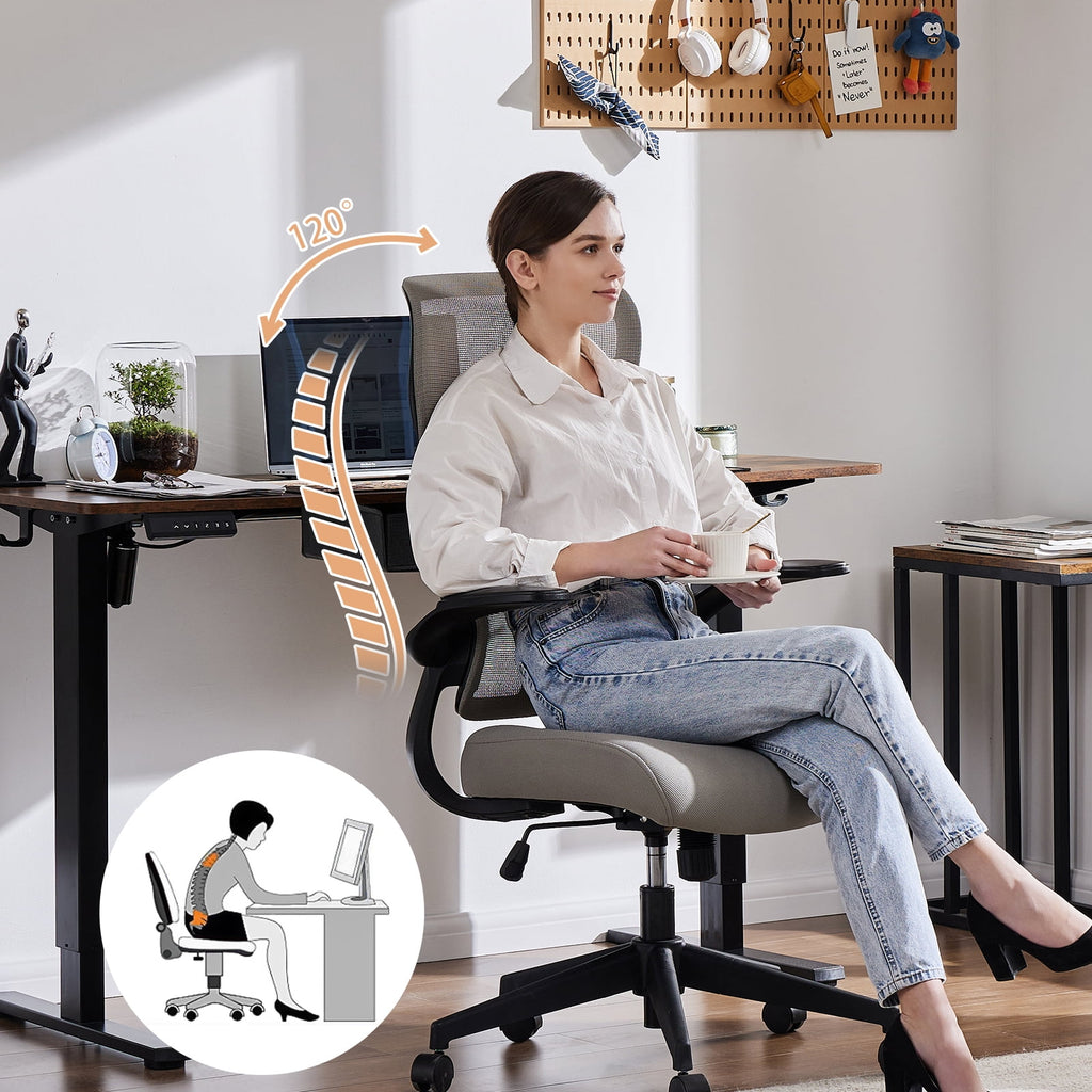 GIANNA Mesh Ergonomic Office Desk Chair, High Back Swivel Computer Chair, With 2D Headrest, Up&Down Lumbar Support, Adjustable Flip-up Armrests, Black