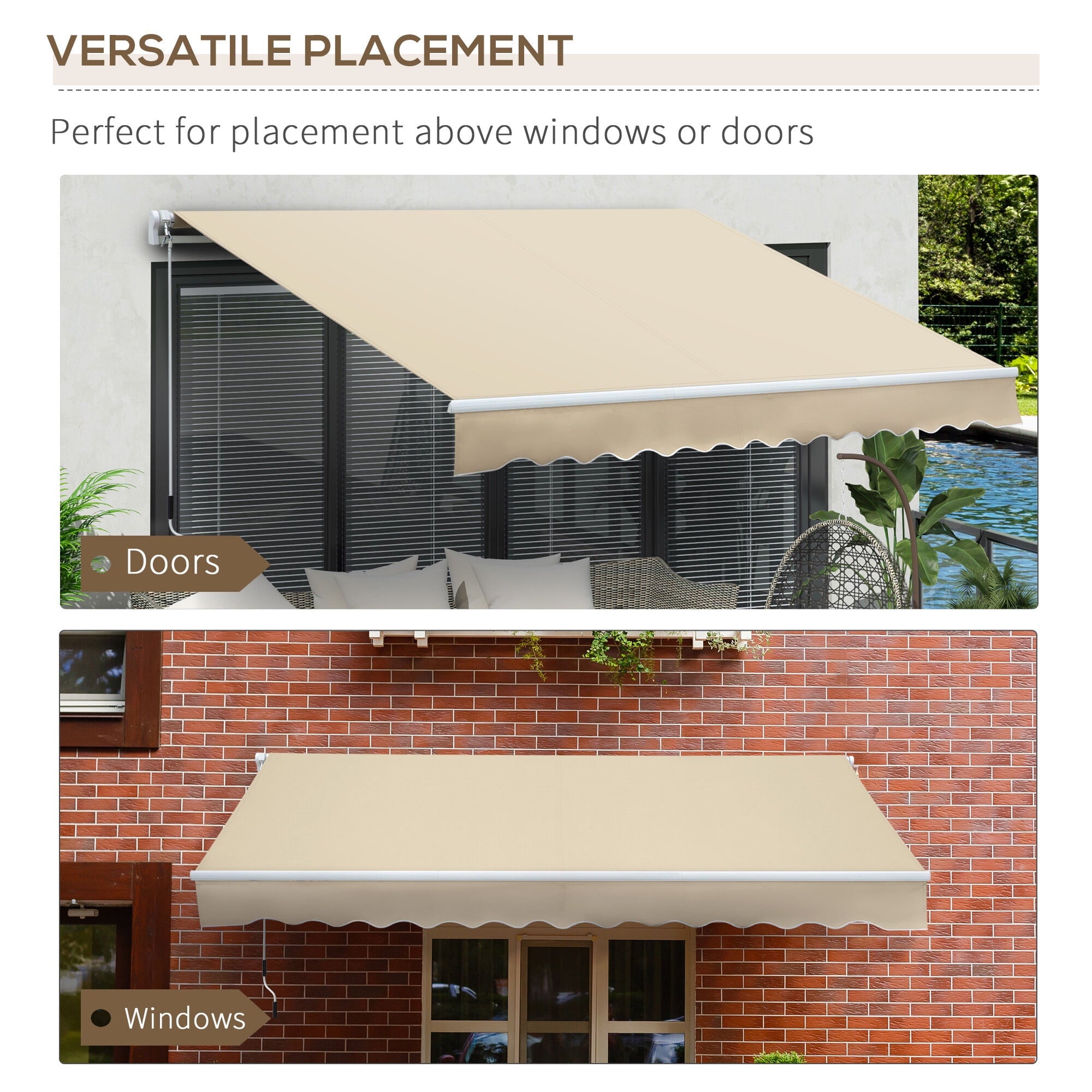 Patio Umbrellas Outsunny 12' x 8' Retractable Awning Patio Awnings Sun Shade Shelter with Manual Crank Handle, 280g/m² UV & Water-Resistant Fabric and Aluminum Frame for Deck, Balcony, Yard, Cream Wh