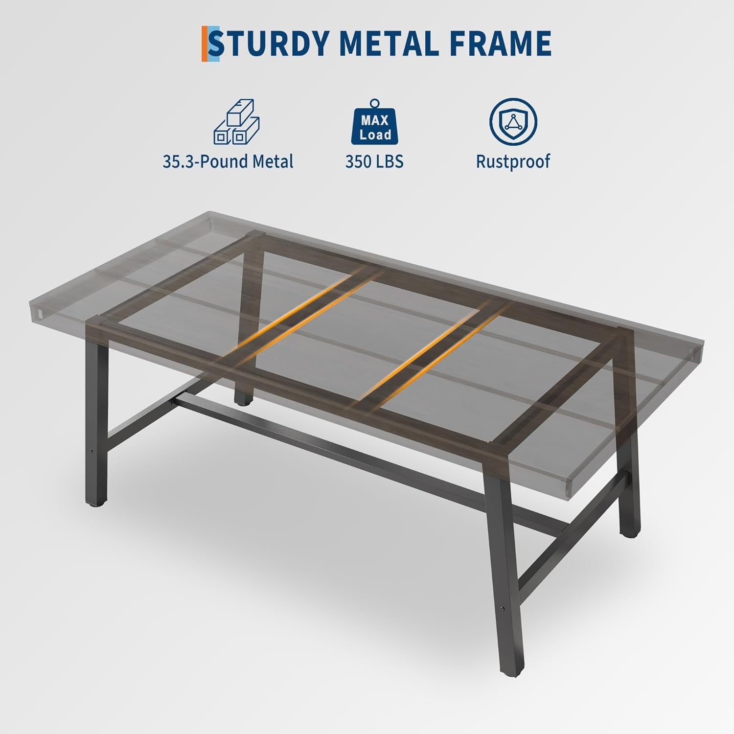 Industrial Dining Table for 6-8 People, 70.87 Long Wooden Kitchen Table with Sturdy Metal Frame & Natural Finish, Seats 6 Rectangular Counter for Dinner, Kitchen, Dining Room - Natural