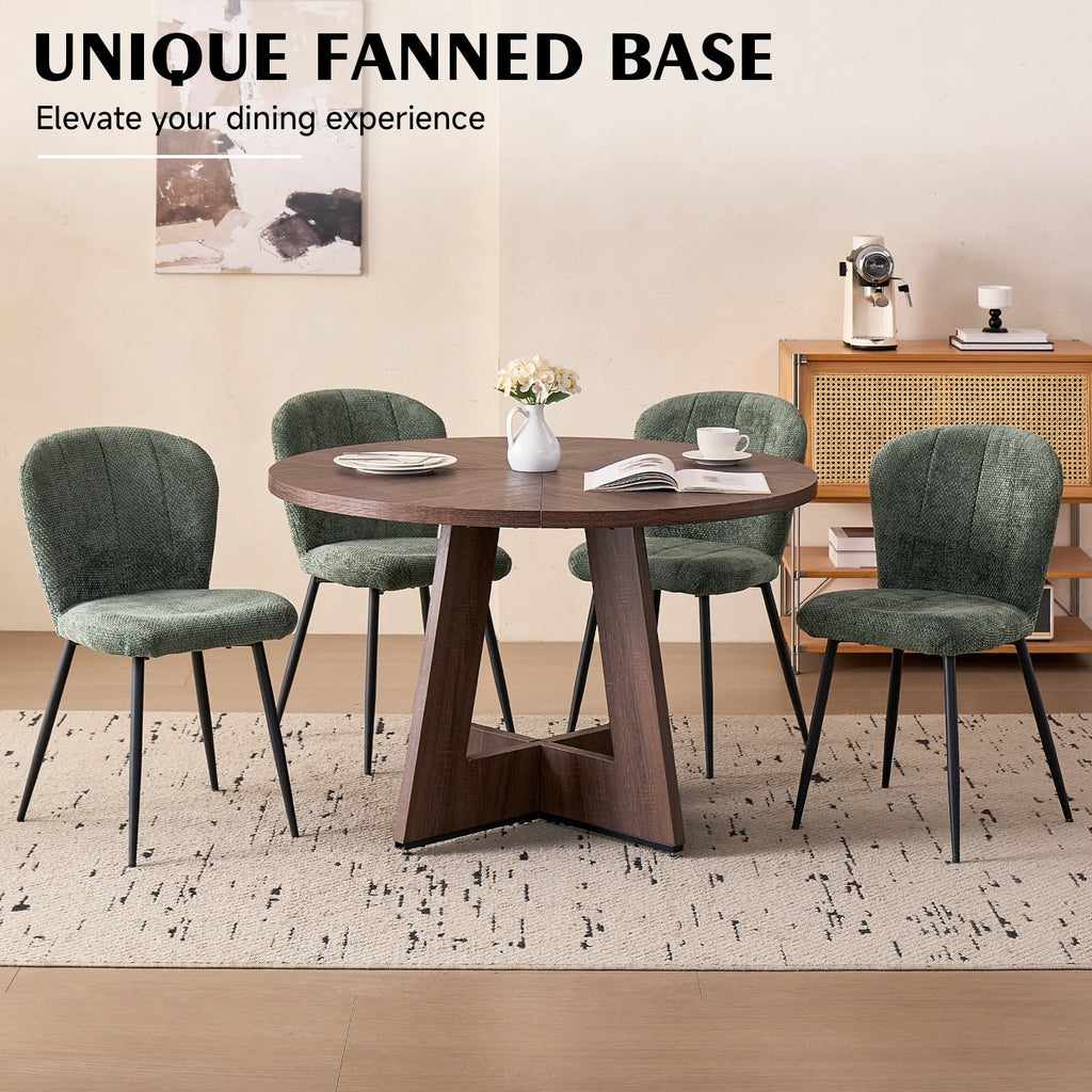 5 Piece 47'' Round Dining Table Chairs Set for 4, Farmhouse Oak Kitchen Table with 4 Boucle Mid Century Modern Dinning Room Chairs, Wood Dinner Table &Upholstered Chair Set of 4, Beige