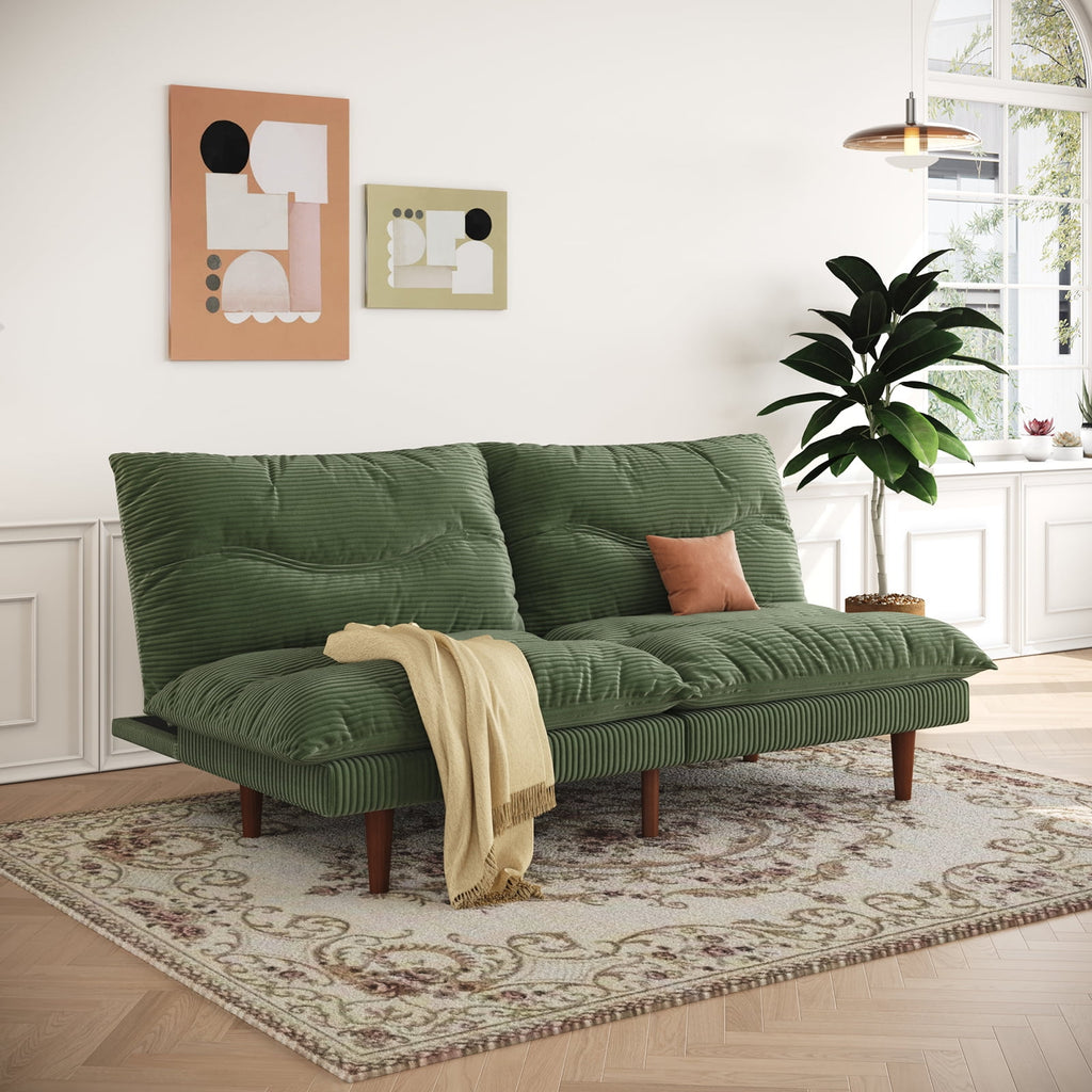 LLappuil 71 Corduroy Futon Convertible Sofa Bed, Loveseat Sleeper Sofa Couch for Living Room Apartment Green