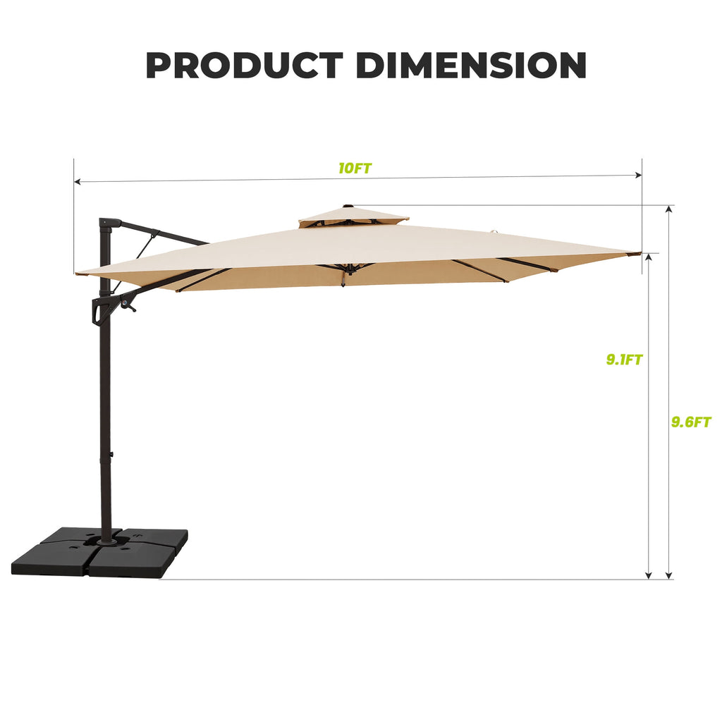 FUNDAZE 10x10ft Cantilever Patio Umbrella with Cross Base & Cover, Waterproof UV Resistant for Garden Poolside Cafe & Deck, Beige