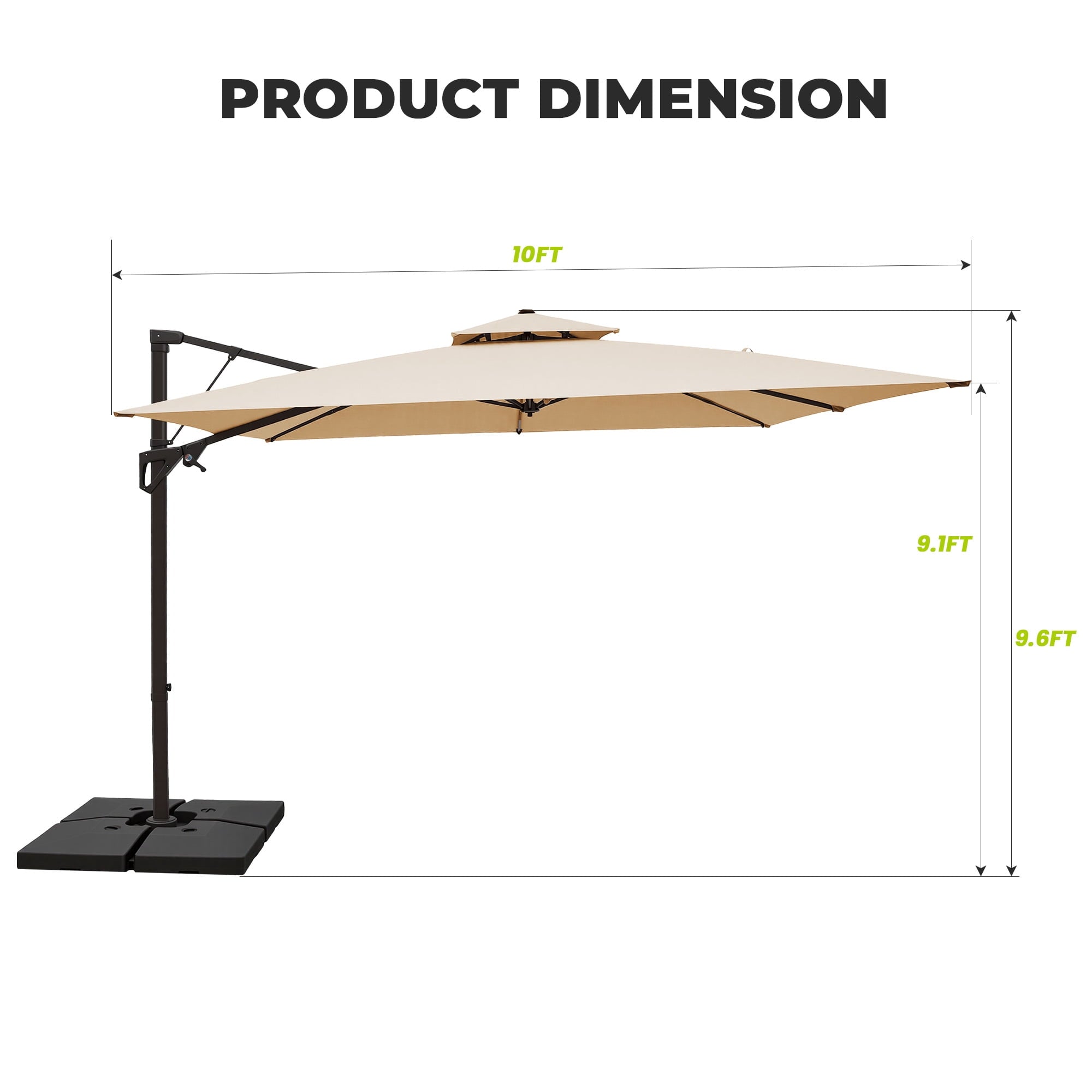 FUNDAZE 10x10ft Cantilever Patio Umbrella with Cross Base & Cover, Waterproof UV Resistant for Garden Poolside Cafe & Deck, Beige