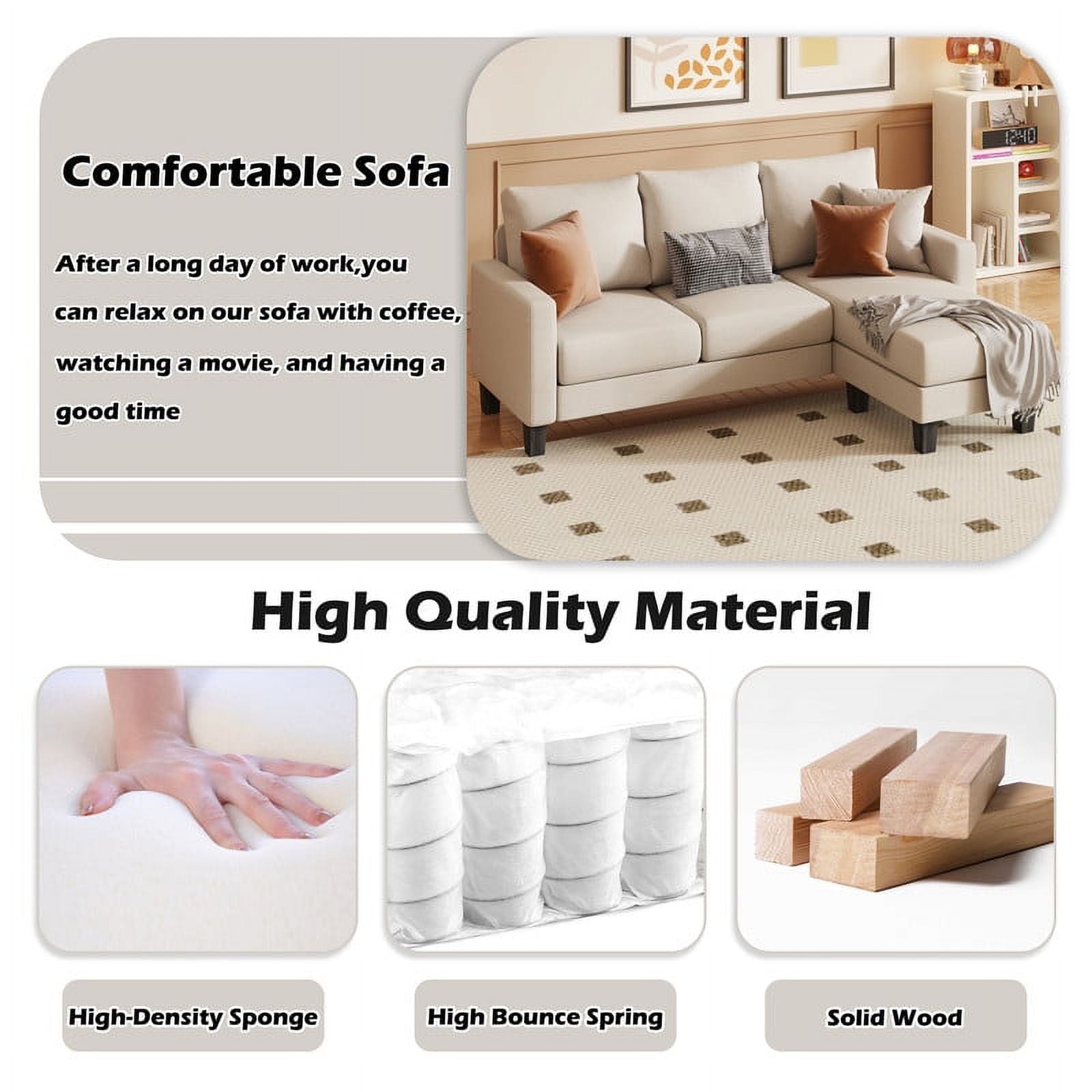 Homall Convertible Sectional Sofa Couch, Modern Linen Fabric L-Shaped Couch 3-Seat Sofa Sectional with Reversible Chaise for Small Living Room, Apartment and Small Space, Light Gray