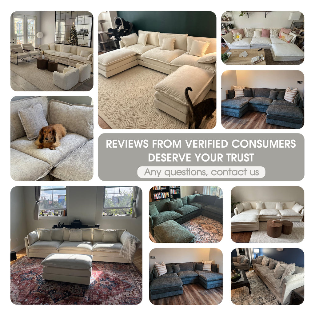 BedLuxury 111.5'' Modular Sectional Sofa with Movable Ottomans, U Shaped Cloud Couch for Living Room, 3-Seat, Beige