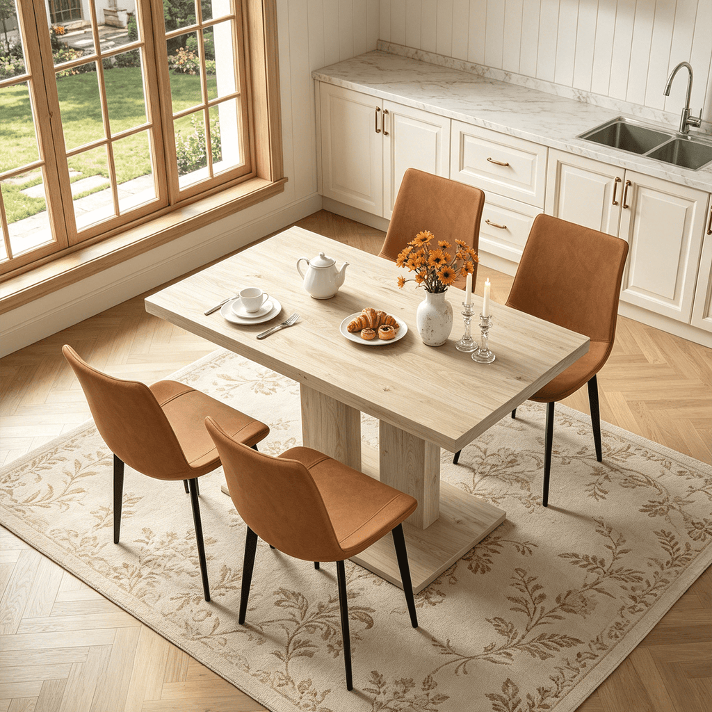 46.2 Dining Table,Modern Square Dining Table for 4-6 People,Rectangular Dining Room Table with Sturdy Pedestal Base，Rectangle kitchen Table for Living Room, Apartment
