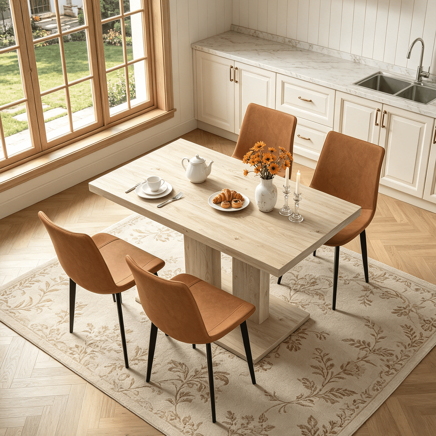 46.2 Dining Table,Modern Square Dining Table for 4-6 People,Rectangular Dining Room Table with Sturdy Pedestal Base，Rectangle kitchen Table for Living Room, Apartment