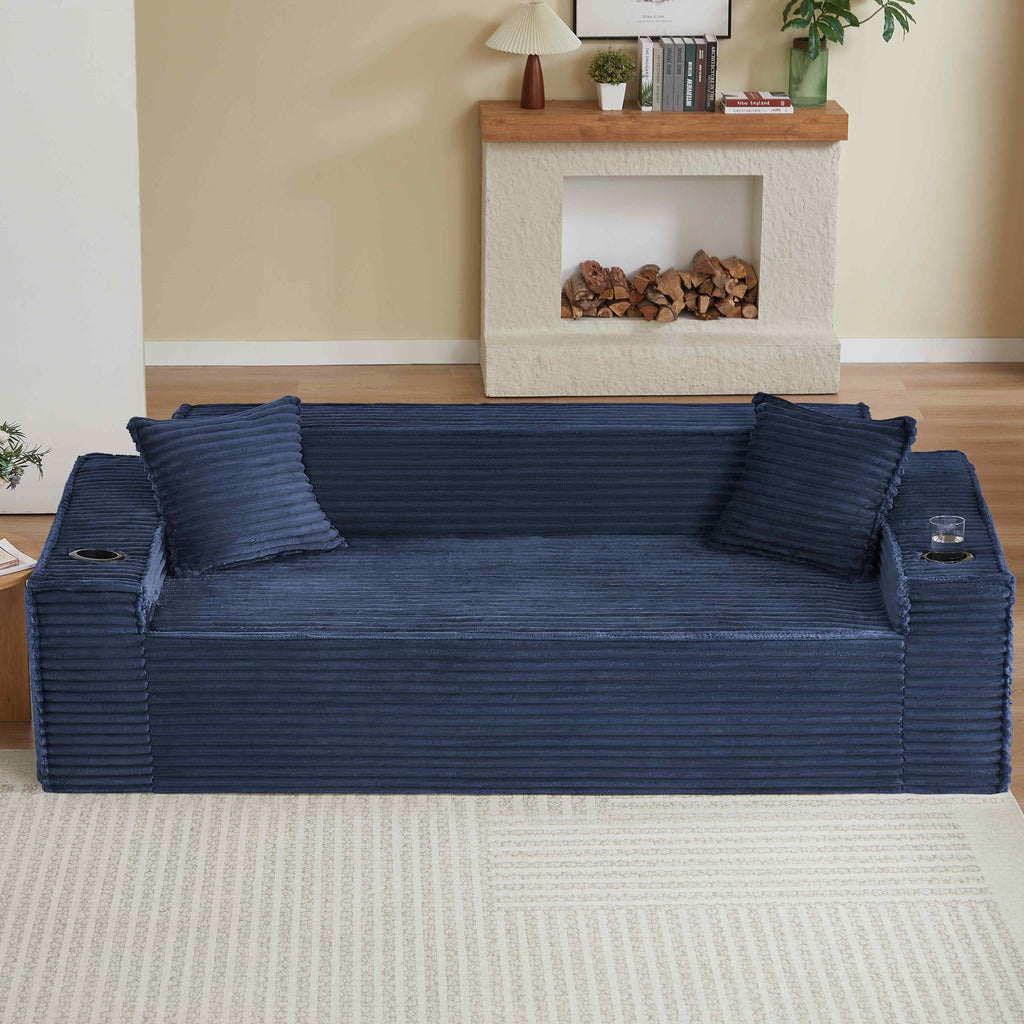 FFH 80.7 Corduroy Sofa, 3 Seater Boneless Cloud Couch for Small Living Rooms, Apartments and Offices, Black