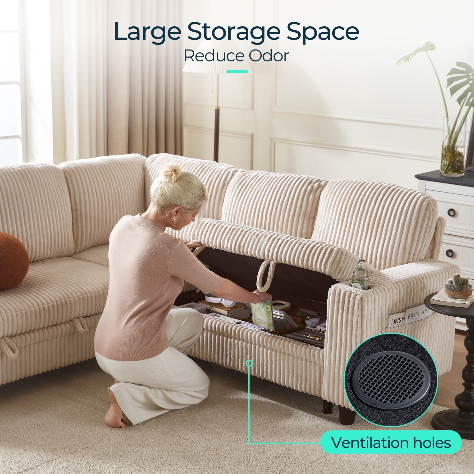 LINSY HOME L Shaped Sectional Couches for Living Room, Sleeper Sofa Bed with Reversible Storage Chaise, Pull Out Couch Bed with USB, Cup Holder, Black