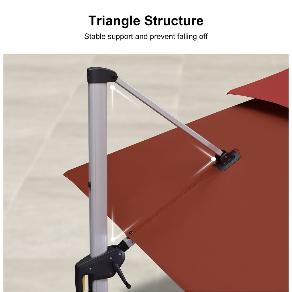 PURPLE LEAF 10 x 13FT Deluxe Rectangular Patio Umbrella, Large Offset Cantilever Umbrella with 360° Rotation, Gray