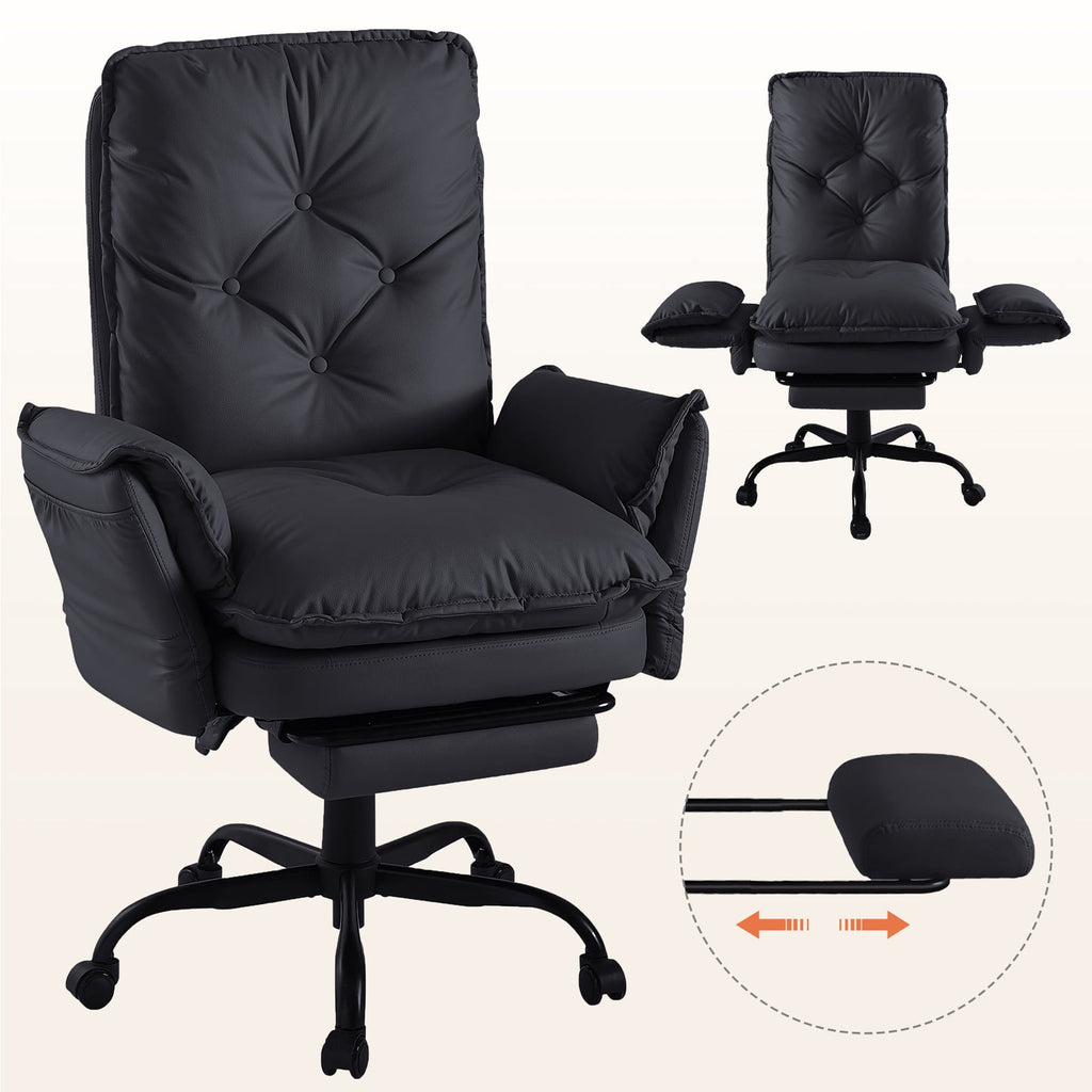 Bestier Big and Tall Executive Office Chair with Flip-up Arms for Adult, Wide Seat Ergonomic Computer Desk Chair,High Back Velvet Comfy Cross-Legged Office Chair with Footrest and Side Pockets, Black
