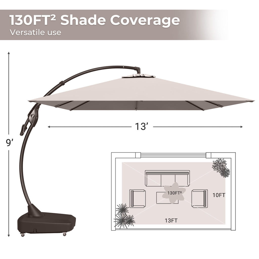 GRANDPATIO Patio Umbrellas 10x13 FT Rectangular Offset Umbrella, Large Patio Cantilever Umbrella with Base Aluminum Outdoor Umbrella for Garden Poolside, Champagne