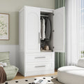 iPormis Wooden Armoire Wardrobe Closet with 2 Drawers, Clothing Storage Cabinet with Shelves Aluminum Hanging Rod, Sturdy Freestanding Modern Bedroom Clothing Armoires, White